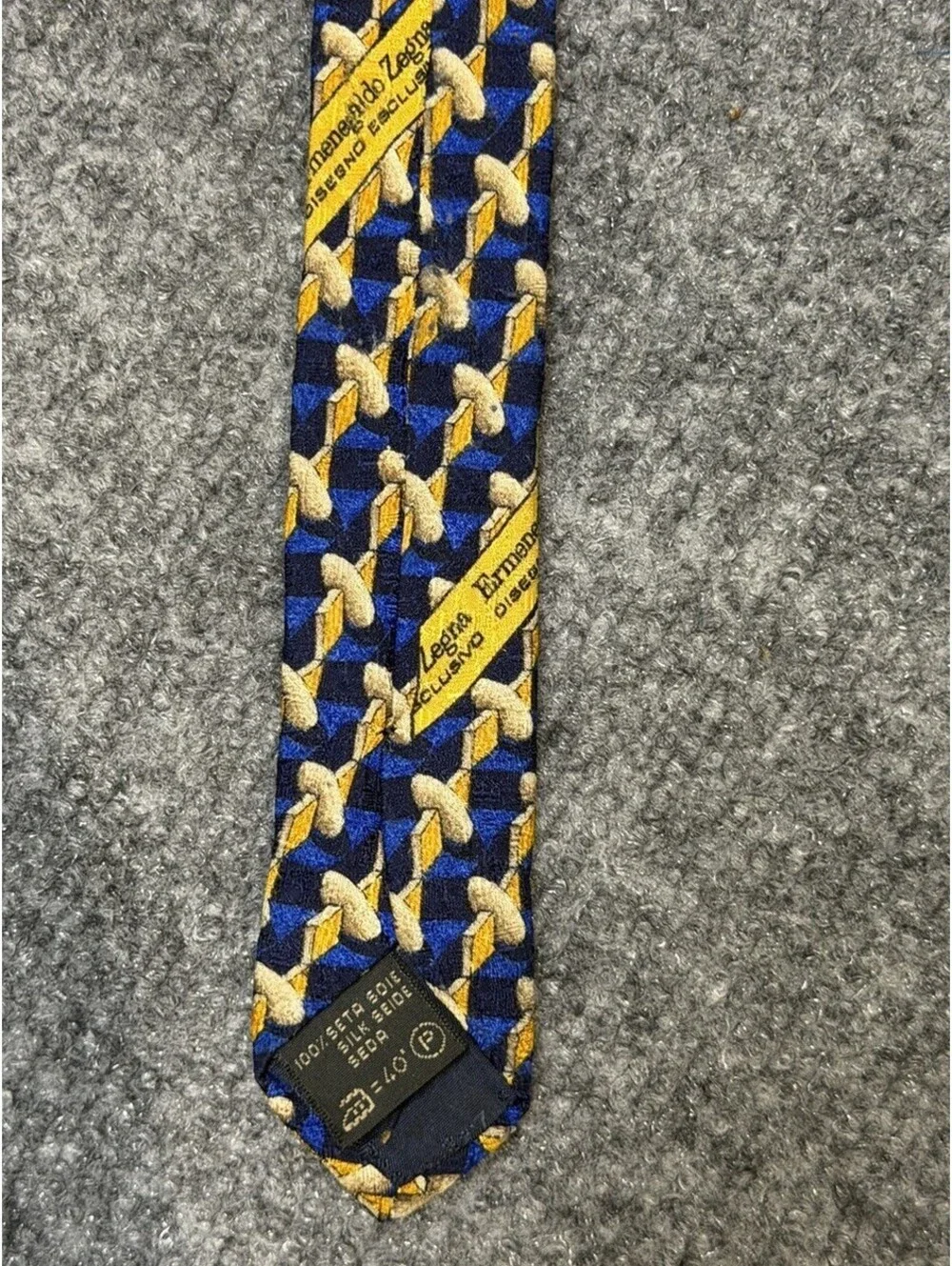 Ermenegildo Zegna Silk Tie Blue Gold Geometric Made Italy